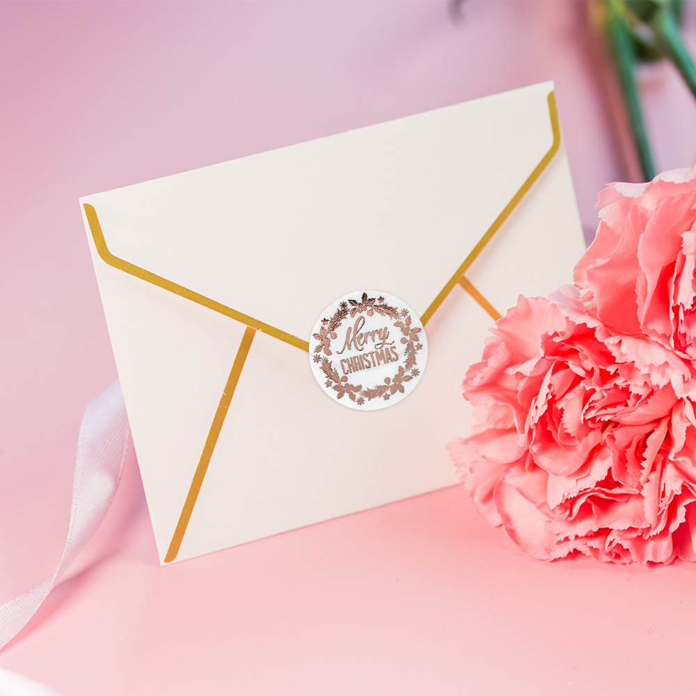 100–500 Stück 2,5 cm Frohe Weihnachten, Roségold, rund, Laser-Geschenksiegel, Siegelaufkleber mit wasserfestem Hochzeits- und Urlaubsetikett – Detail 5