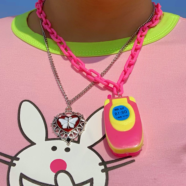  Huositi Cute Cartoon Character Necklaces 2 Cute Necklaces  Aesthetic Pendant Accessories (Pink+White): Clothing, Shoes & Jewelry