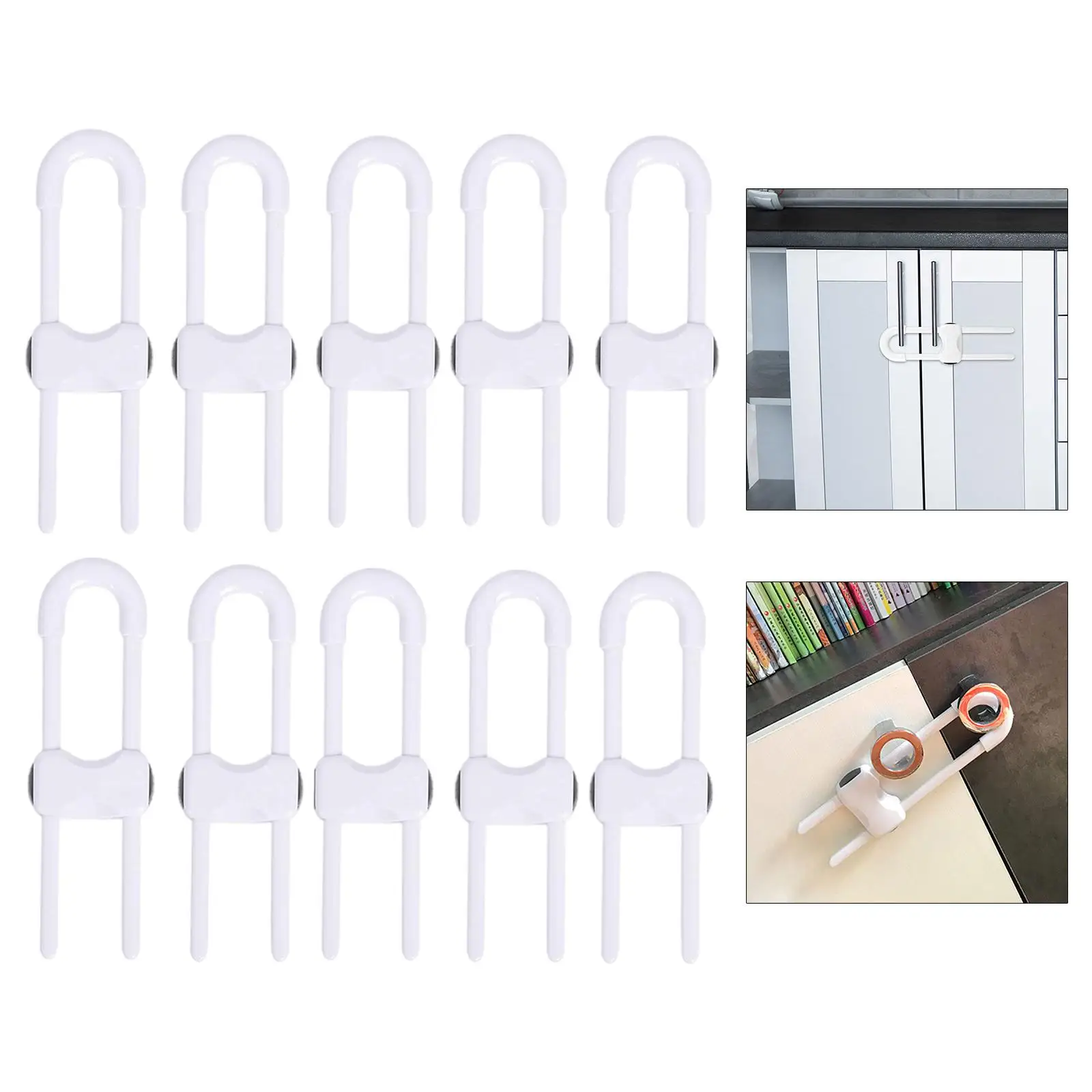 -Shaped Sliding Cabinet Locks White for Windows Fridge Doors Home