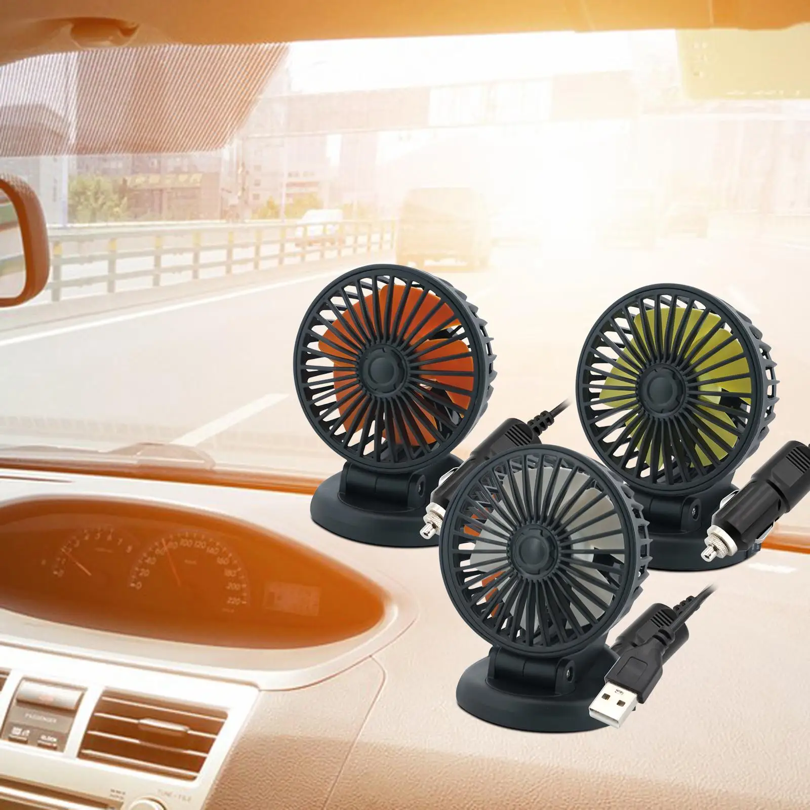 360 Degree Rotatable Automobile Dashboard Fans 2 Speeds Adjustable Electric Car Seat Fan Car Fans for Vehicle Truck SUV