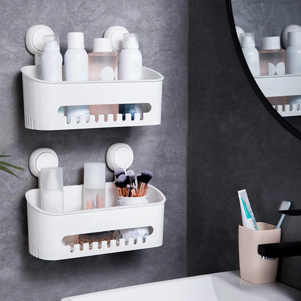 Bathroom Shelf Wall Mounted Suction Cup Holder Shower Shelf Home Cosmetic Box Makeup Organizer Bathroom Accessory