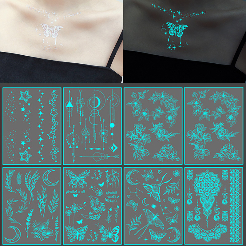 Best of Blue Luminous Glow Tattoo Sticker Waterproof Temporary Finger Wrist Body Art False Butterfly Tattoo For Music Festival Party Reviews & Tips