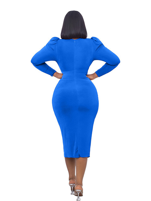 Sexy V Neck Dress Women 2023 Blue High Waist Bodycon Slim Fit