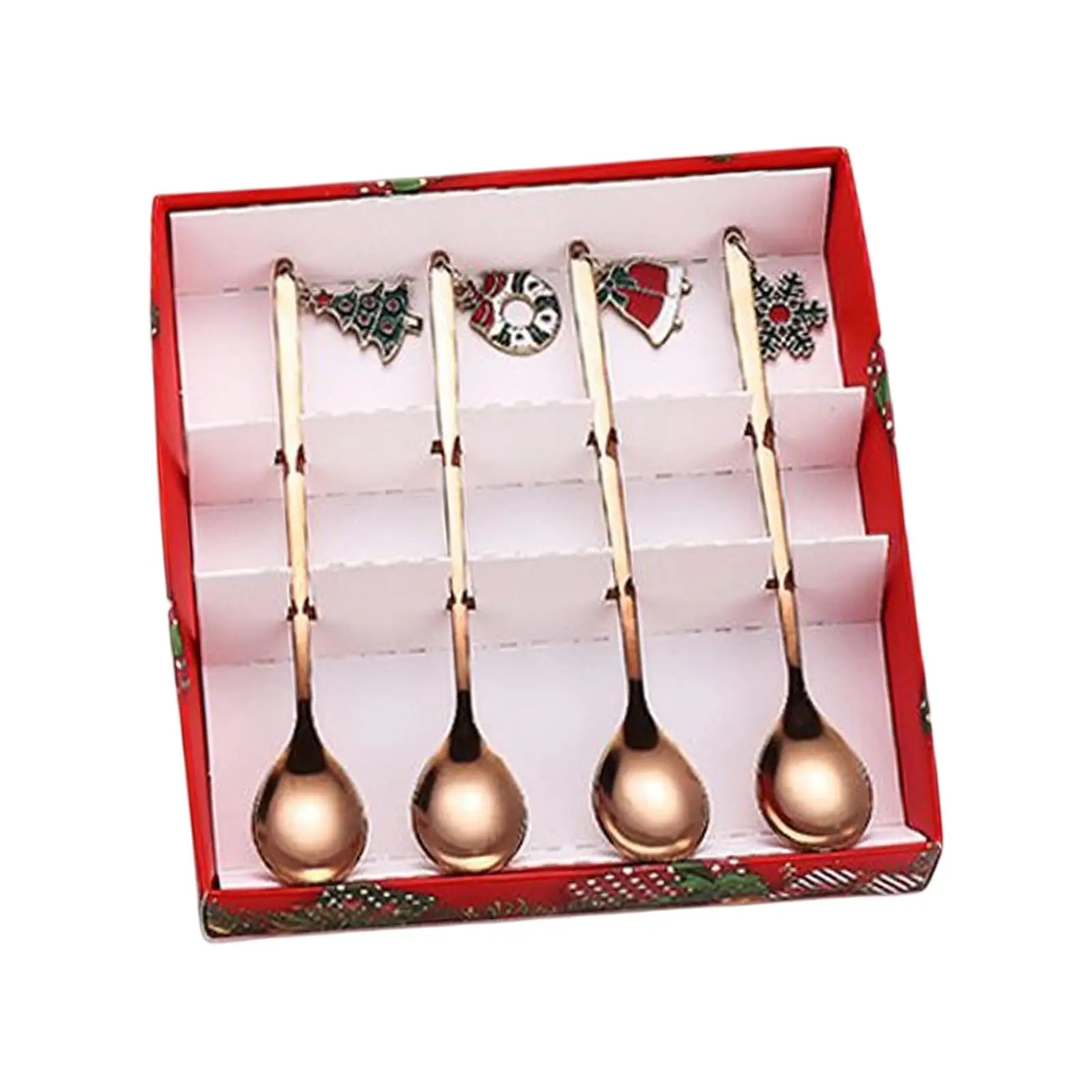 4pcs Stainless Steel Christmas Coffee Spoons Small Spoons Reusable with Gift Box Nice Coffee Stirring Spoons for Christmas Gift