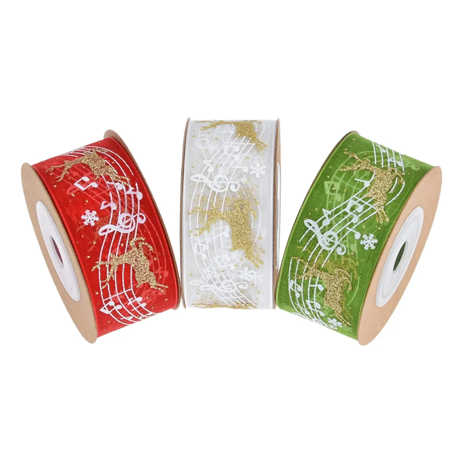 3 Pieces Christmas Wired Edge Ribbons 5M Decorating Christmas Element Patterns Wide Uses Gift Wrapping Ribbon for Decoration