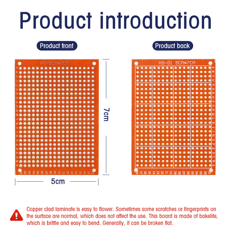 Impresso, Cobre PCB Prototype Board, Único Lado, 5x7cm, 10Pcs