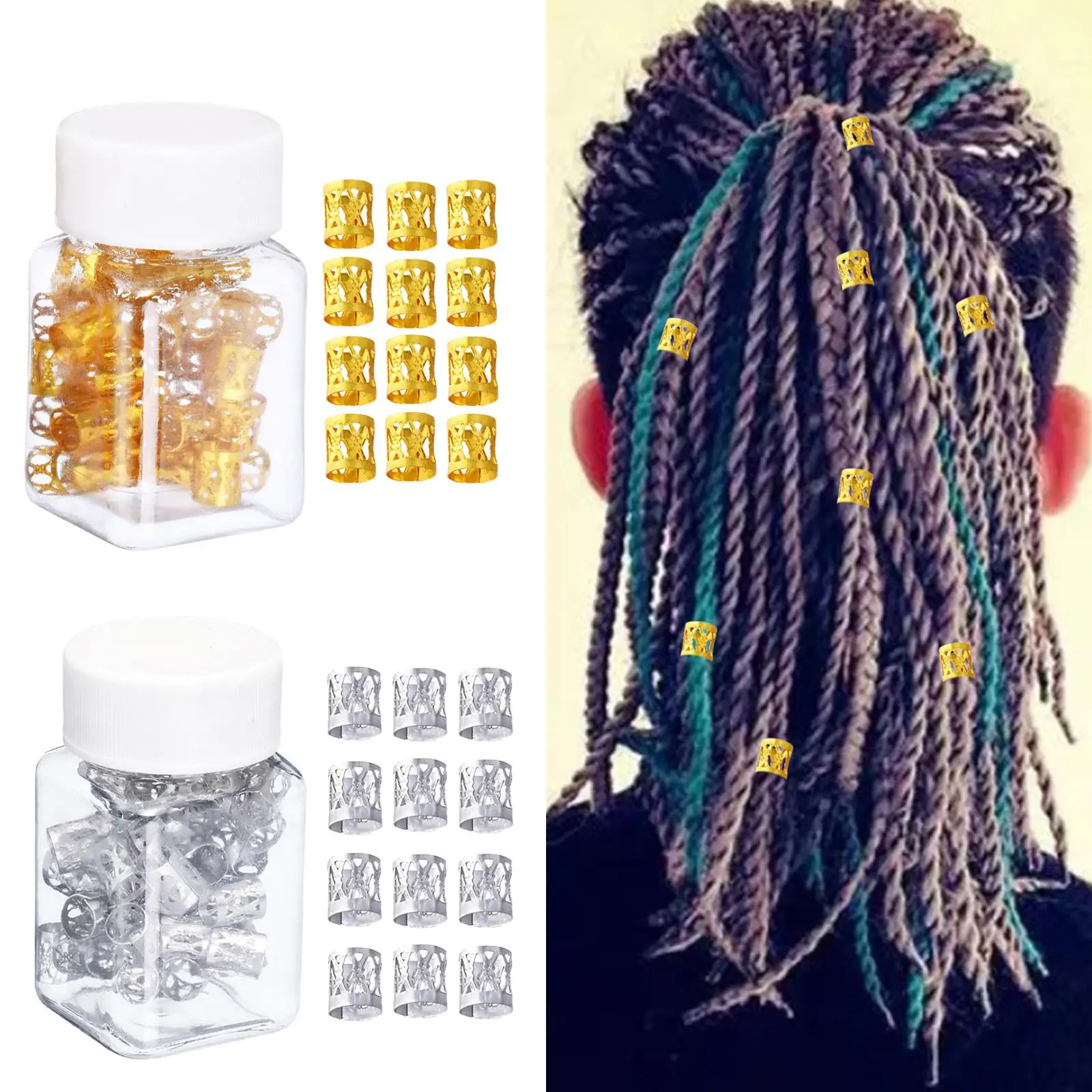 100x Dreadlocks Beads Metal Clips Decorations Pendants for Hair Accessory Necklace Men Women Unisex