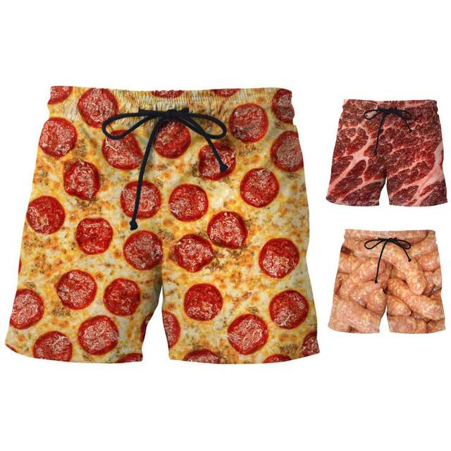 Shorts De Plage Homme - Motif Saucisse Drôle - Lacets Adjustables - Polyester Léger