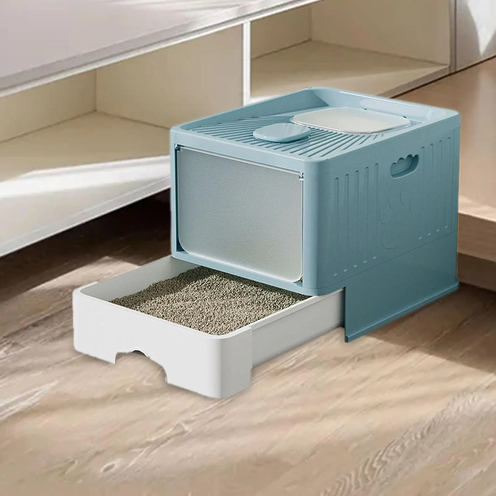Hooded Cat Litter Box Durable Top Entry High Sided Reusable Drawer Type Cats Toi
