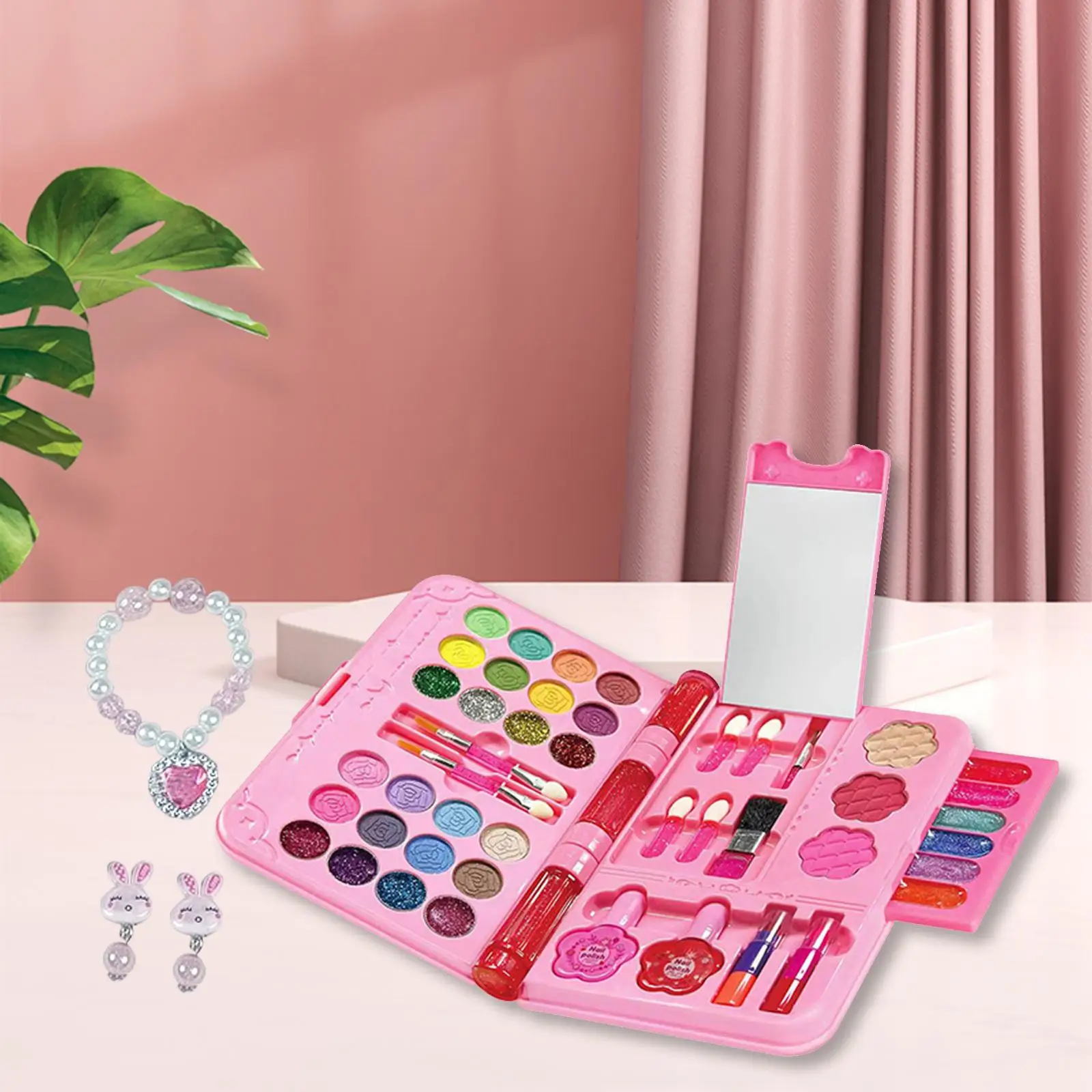 Cosmetic Toy Beauty Set Portable Playset Role Playing Toy Dresser Toy Washable Makeup Beauty Box for Girls Toddlers Children