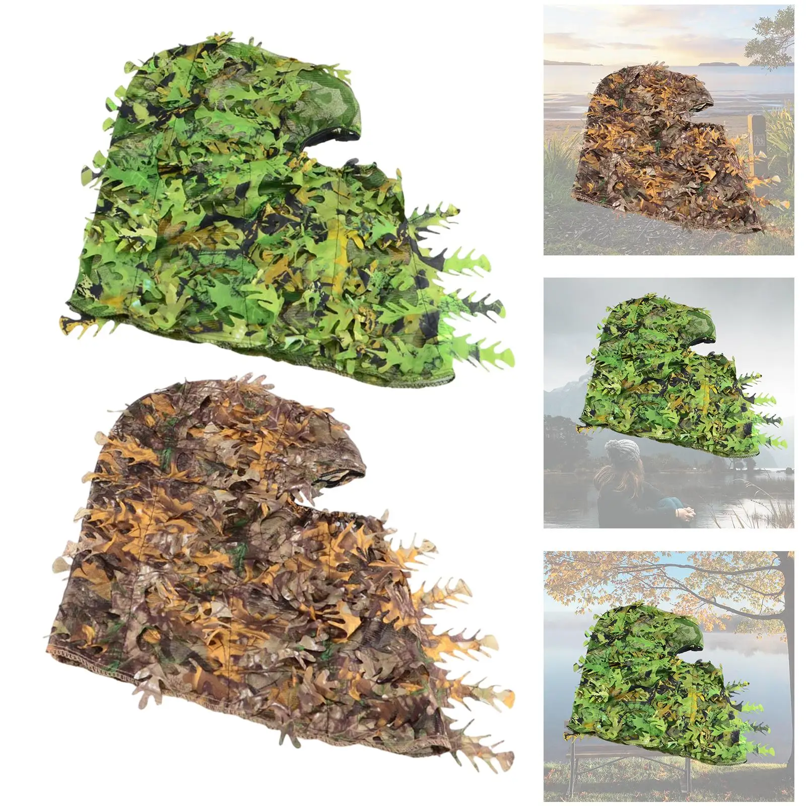 3D Leafy Camouflage Face Mask Camo Full Face Mask Lightweight Breathable Ghillie Hood Headwear for Hunting Paintball