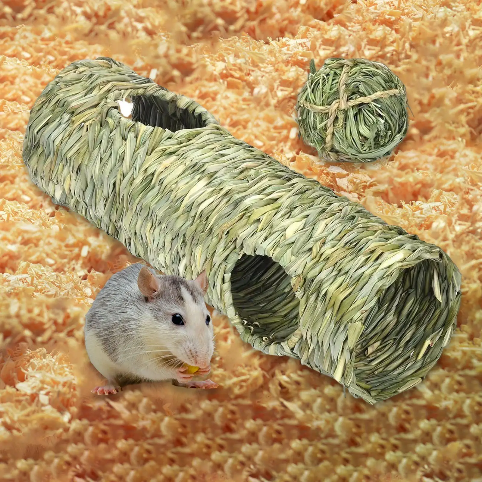 Hamster Grass Tunnel Toy Hideaway Tube Toy Peep Hole House with Openings Home for Syrian Hamster Little Rabbit Rats Hedgehog