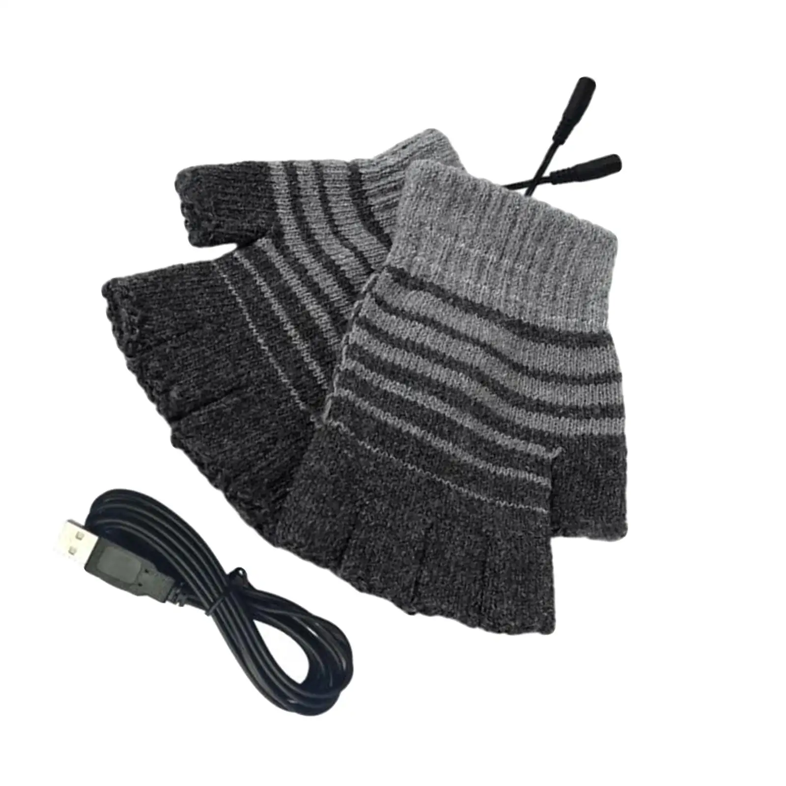 USB Heated Gloves for Men and Women , USB Heating Pattern Knitting Wool Heated Gloves Hands Warmer Laptop Gloves Fingerless