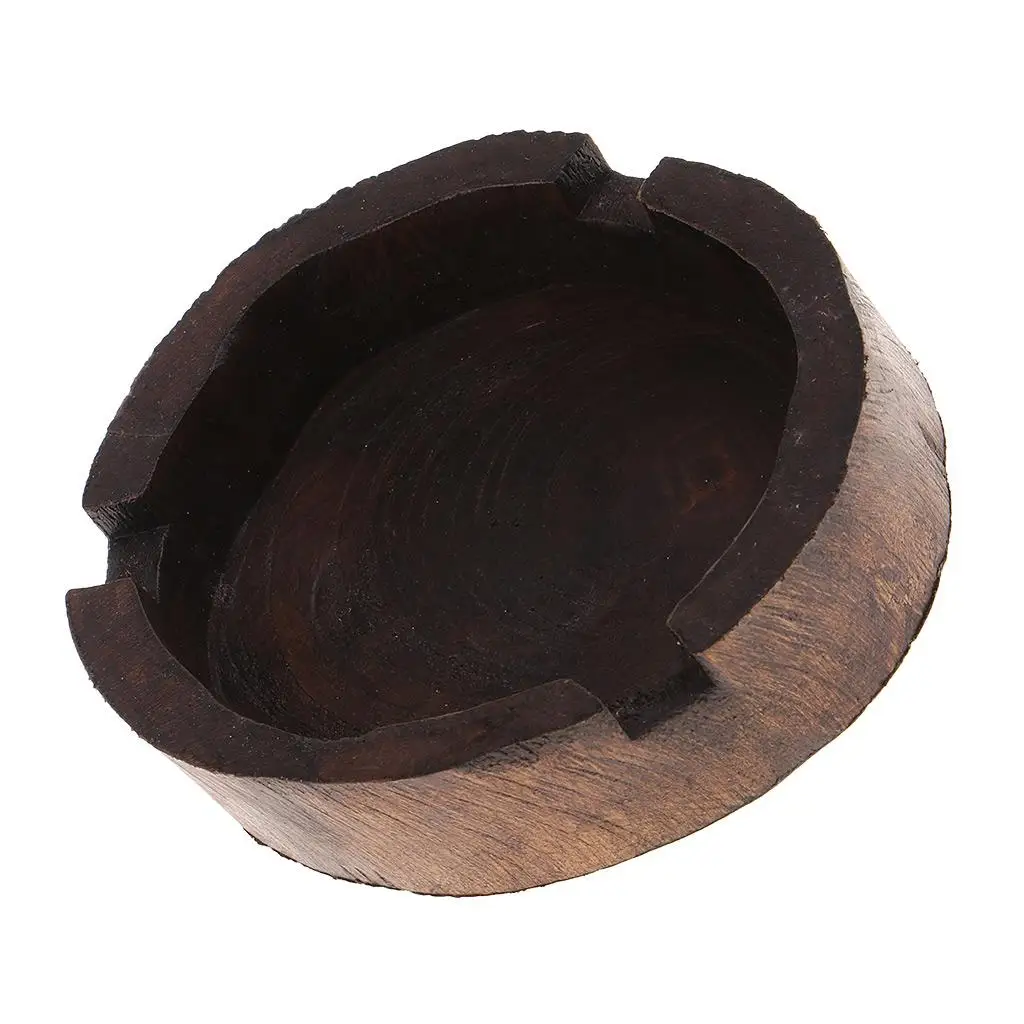 Thailand Style Ashtray Brown Round Wood Handcraft for Cigarette Men Gift Souvenir