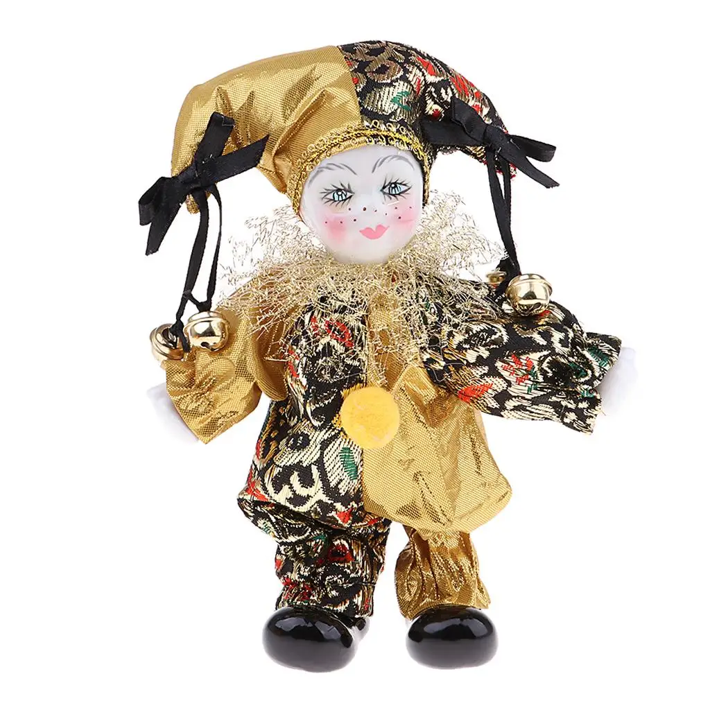 Golden Porcelain Clown Doll Sweet  Figures Model Festival Gift  Desk Display Decoration