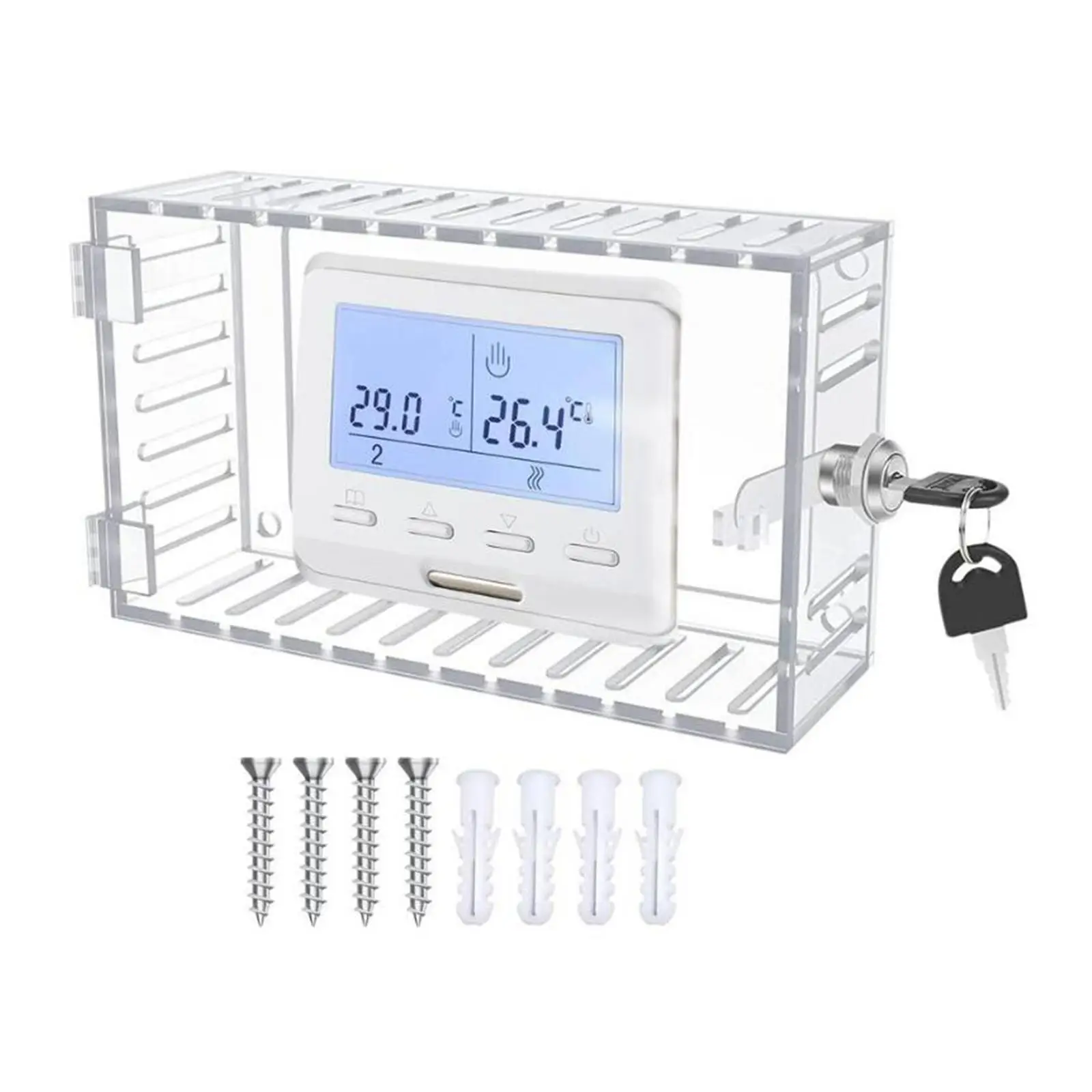A/C Thermostat Lock Box with Key Universal Transparent Prevent Tampering Thermostat Cover for Public Office Schools Restaurants