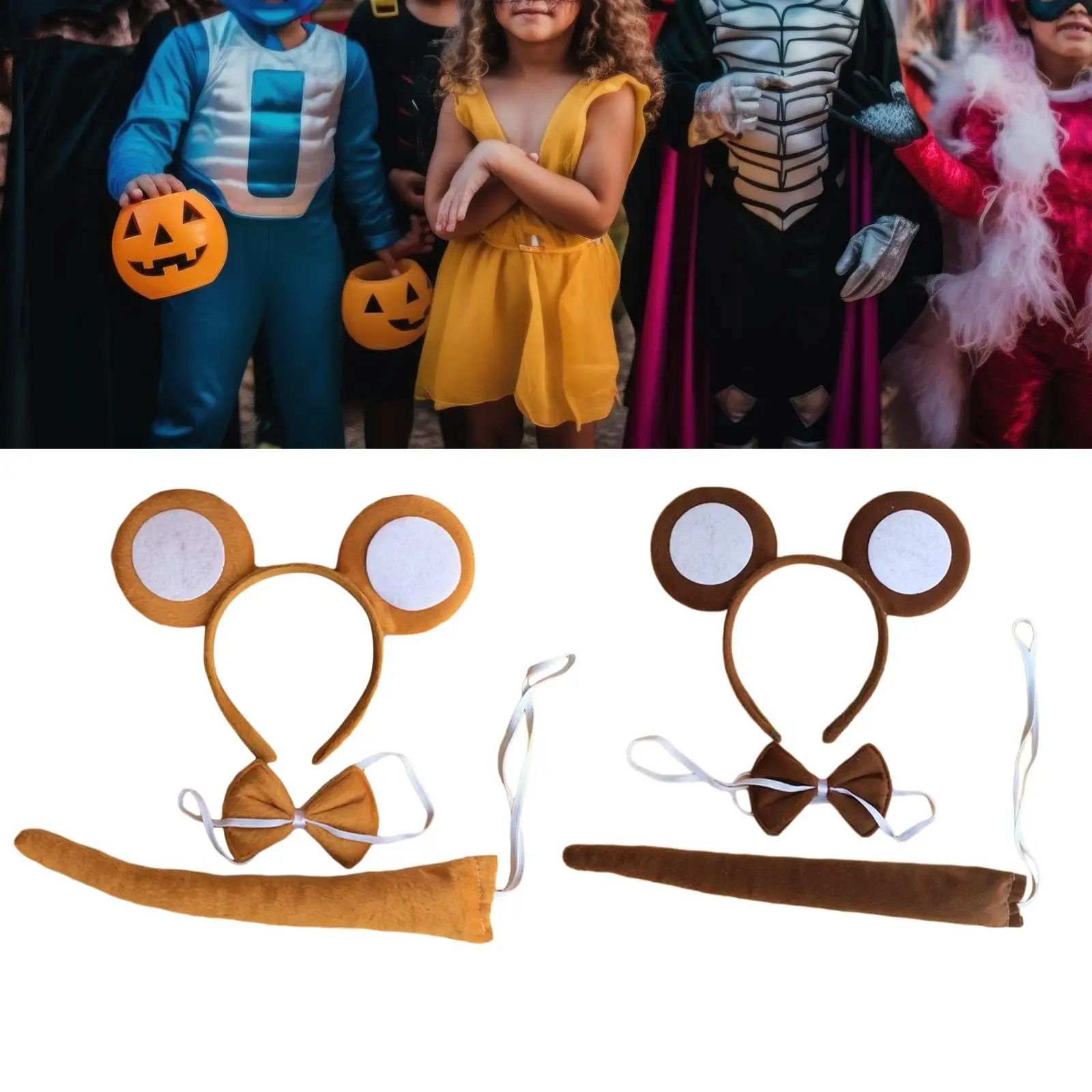 Monkey Ears, Bow Tie and Tail Set Animal Costume Accessories for Performance