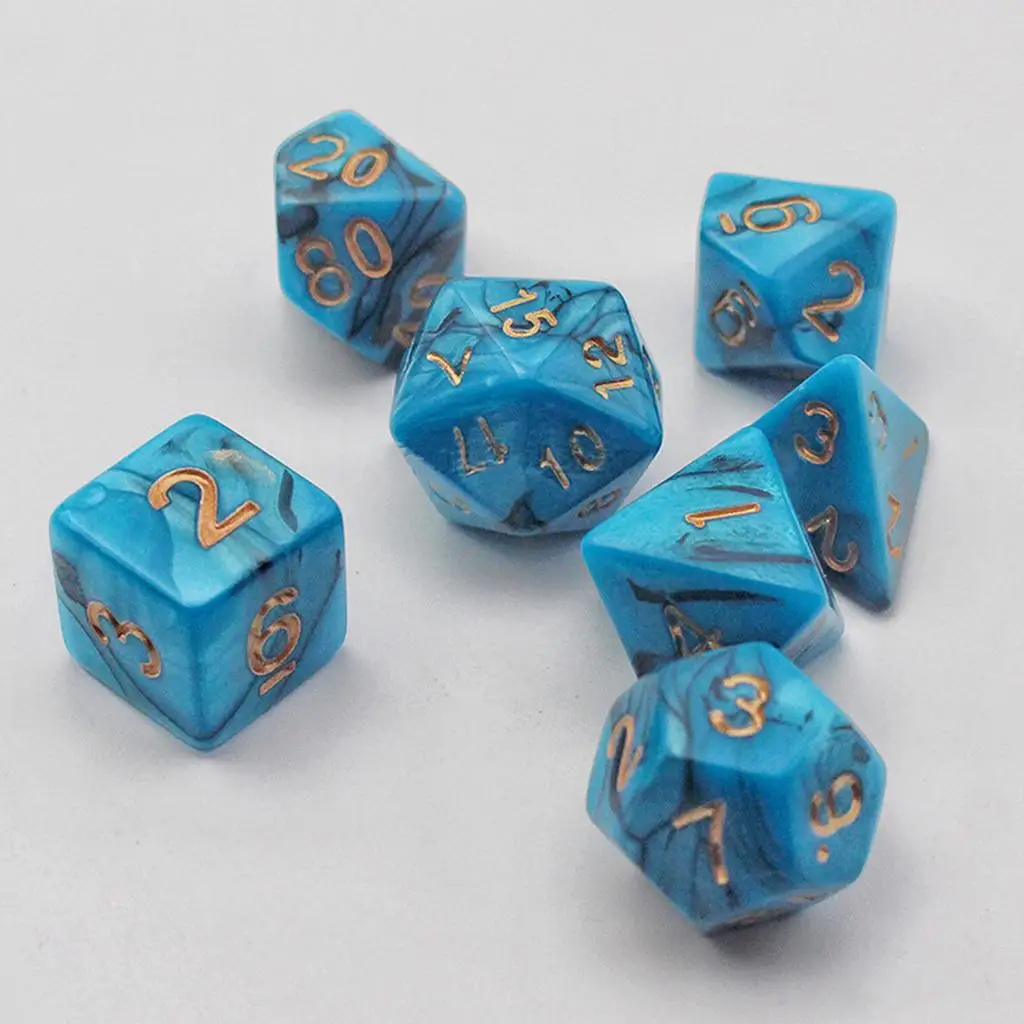 Acrylic Polyhedral Dice Set Multi-Sided Party Supply Gold Numbers 7x for RPG