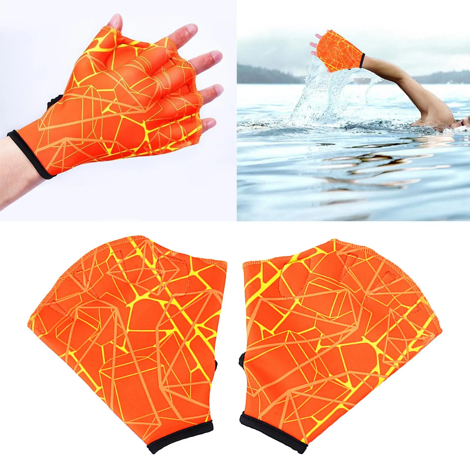 Swimming Webbed Gloves Water Aerobics Surfing Water Resistance Training Gloves with Wrist Strap