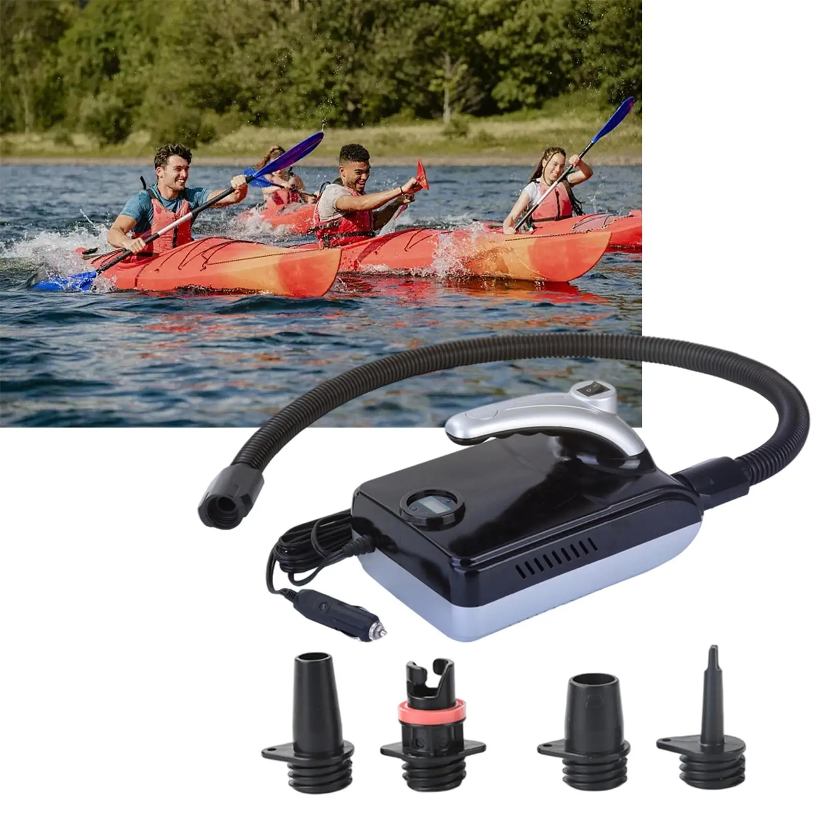0~20PSI Electric Air Pump Quick Air Inflator Multifunction W/ 4 Nozzles with LED Digital Display Pump for Stand up Paddle