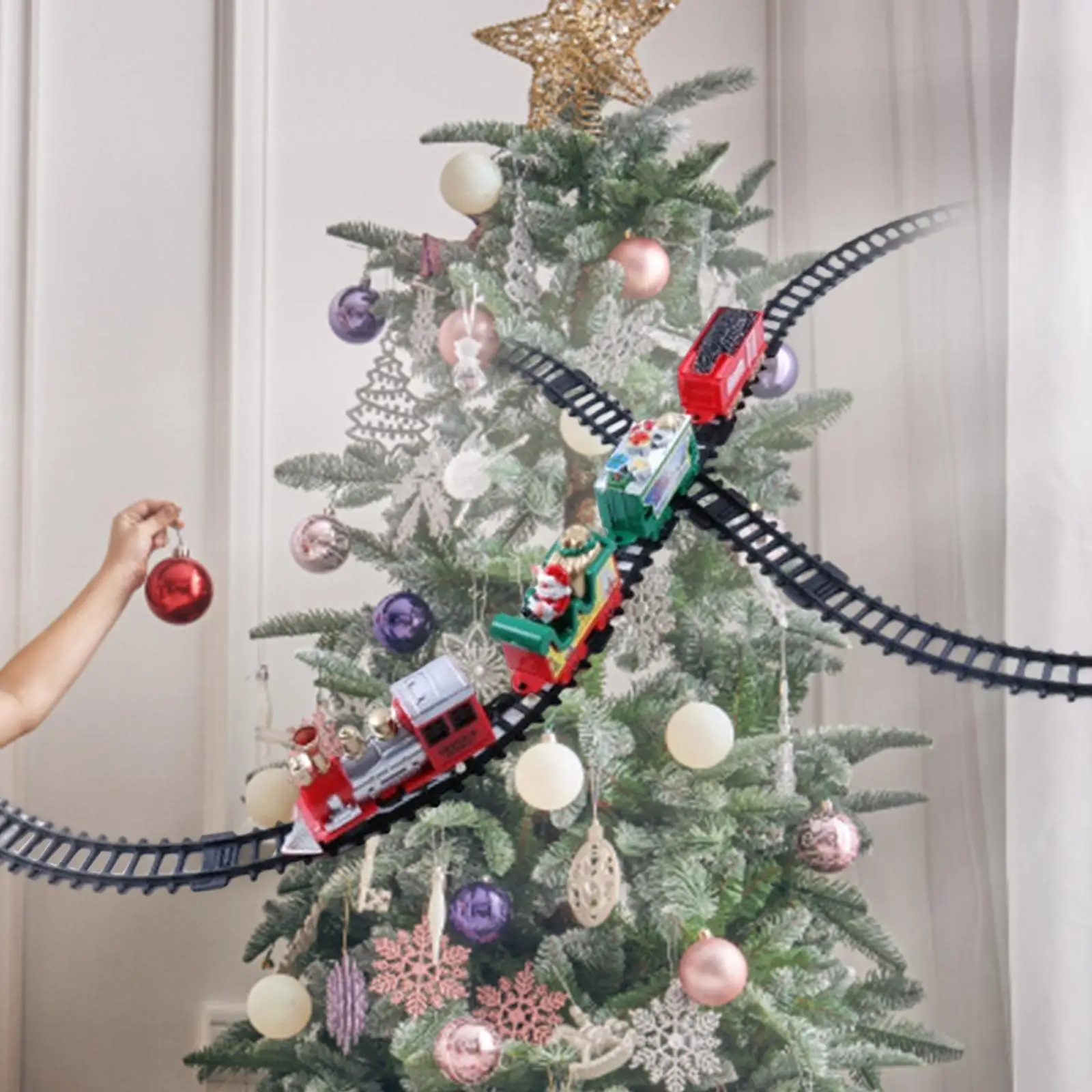 Electric Train set toy,Xmas Tree Decors with Lights and Sounds,Railway Track Set for Toddlers New Year Gifts