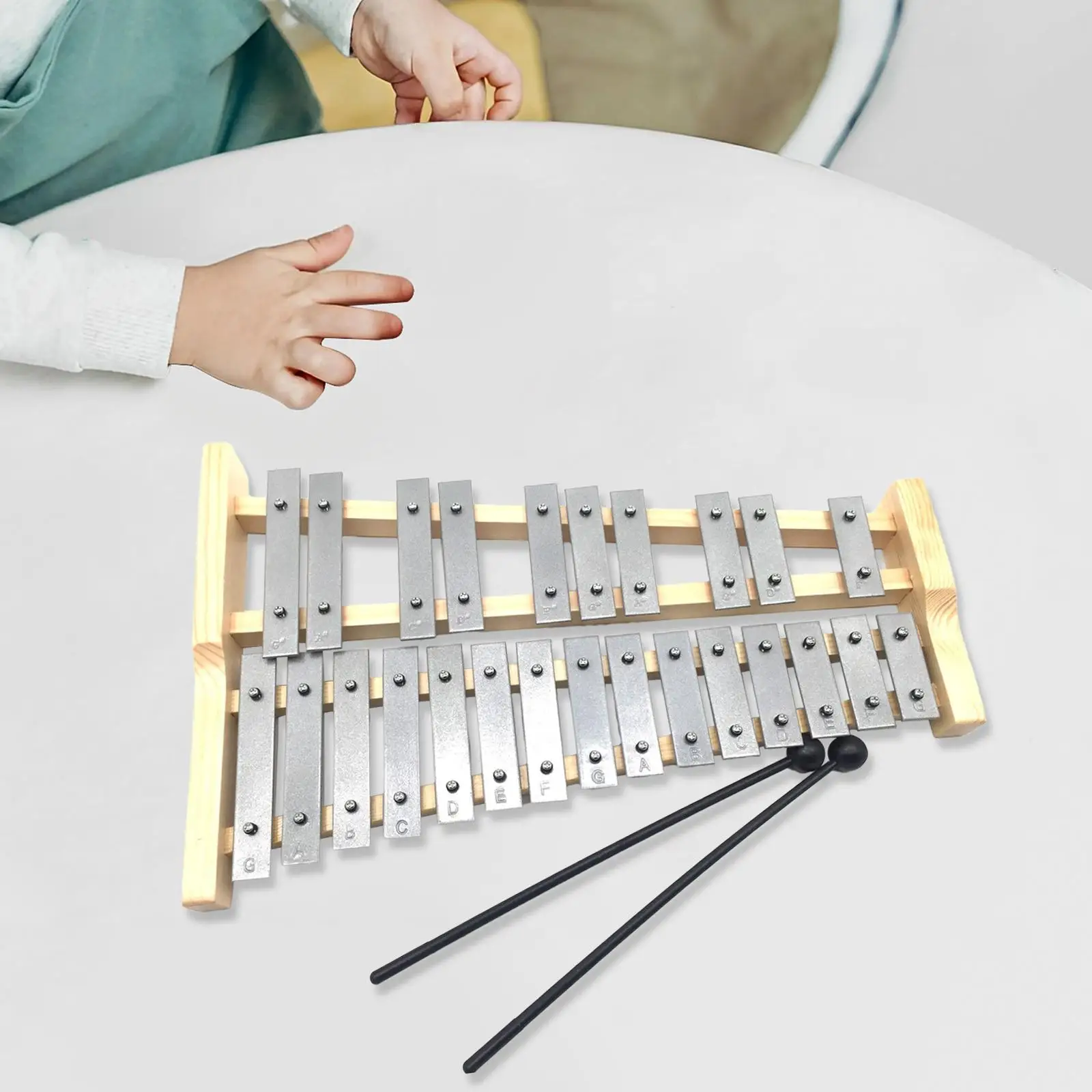 25 Key Glockenspiel Portable Gifts for Beginners Professional Wooden Frame Aluminum Xylophone with Mallets Musical Instrument