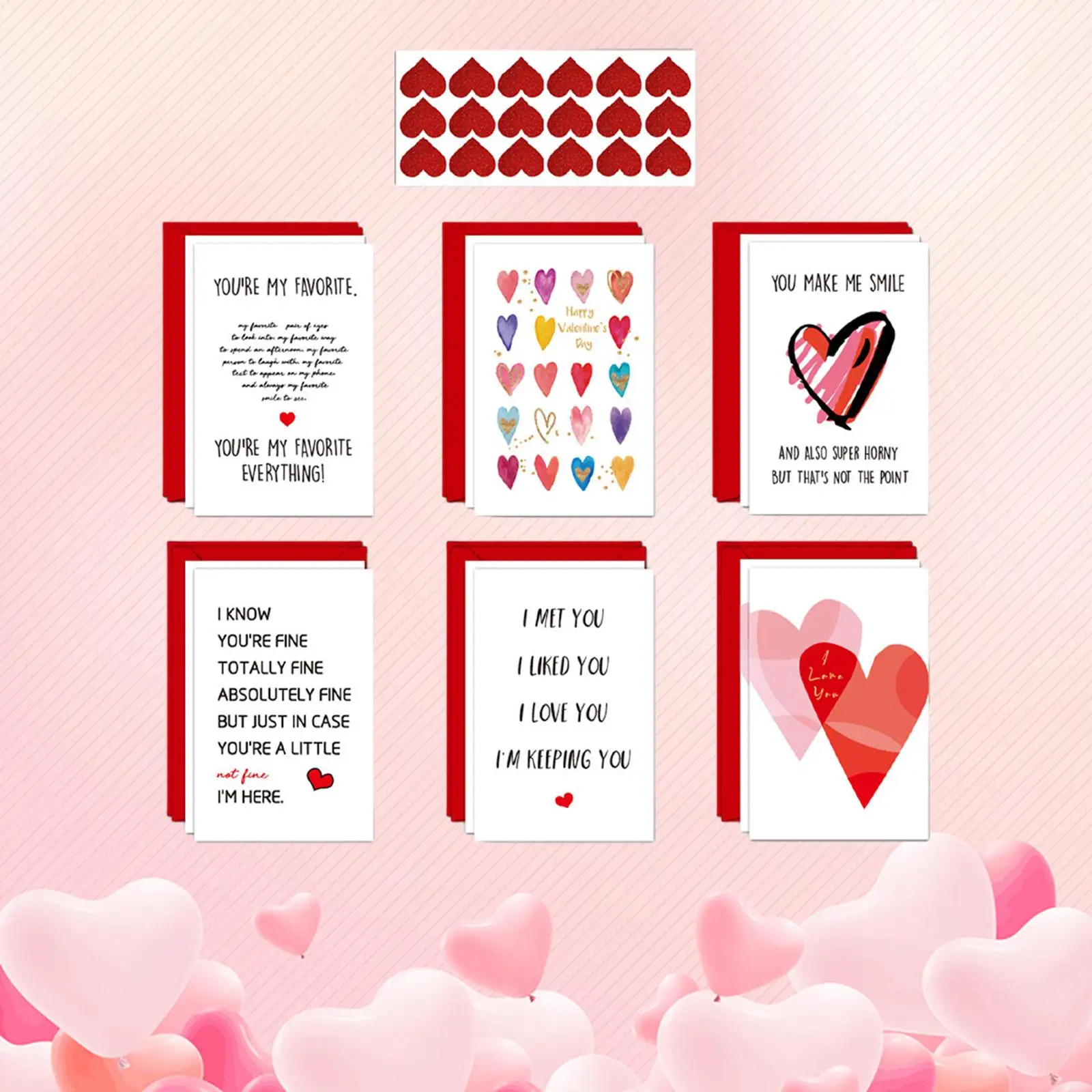 12 Pieces Valentines Day Cards for Him Her Adults Hearts and Love with Envelopes Blank Cards for Wedding Anniversary Wife Fiance