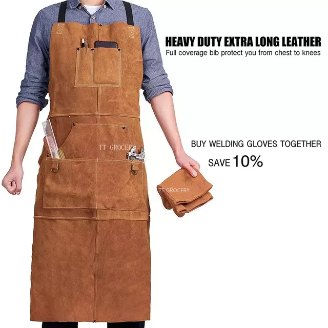 Server Pouch Leather Apron For Welding With 12 Tool Pockets