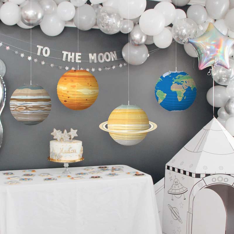 Description Picture 3 of itemStarry Sky Paper Planets Lanterns Kindergarten Children's Birthday Party Decoration Supplies Festival Round Lanterns Foldable