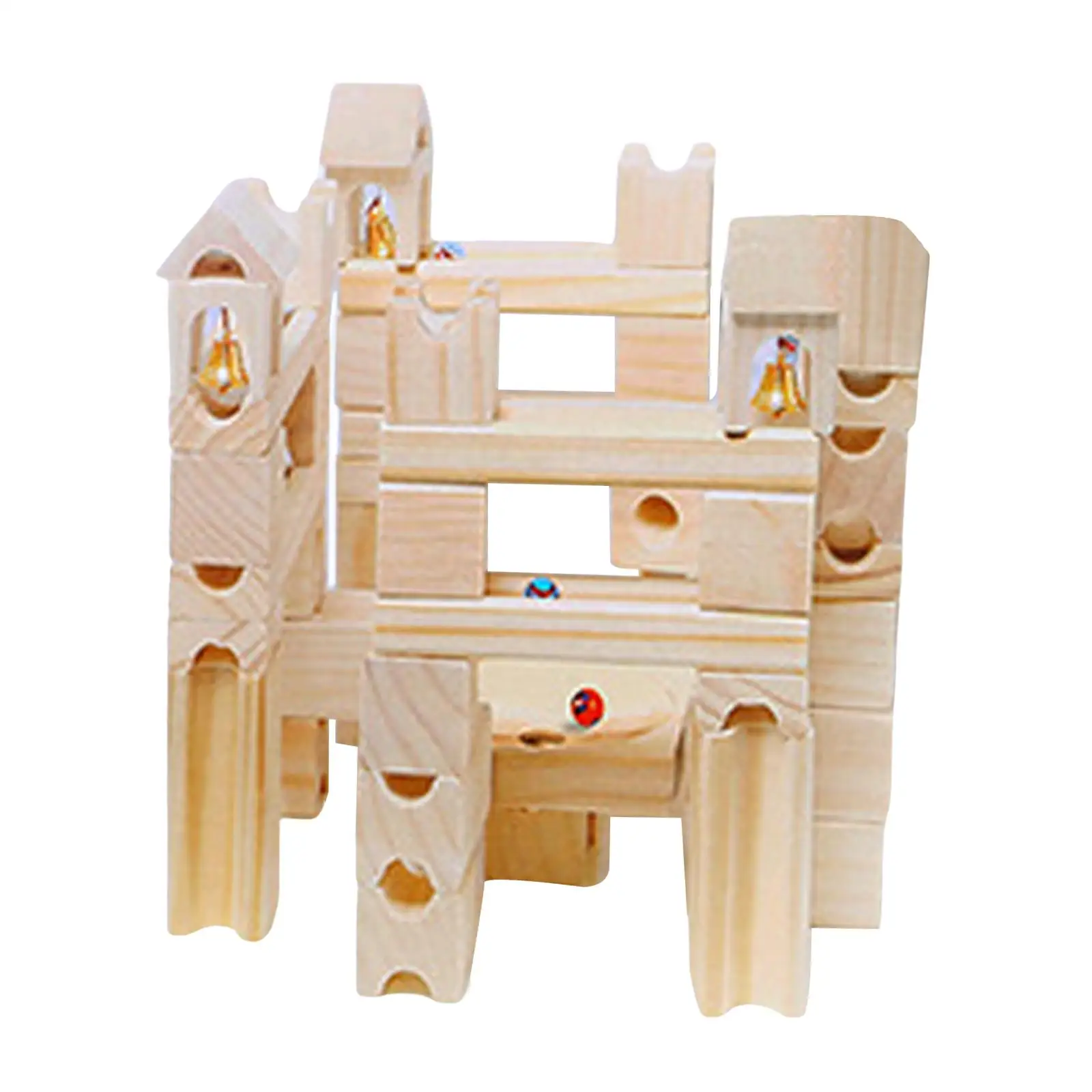 Wooden Marble Run Building Blocks Set, Marble Track Maze Game, Marble Ramps
