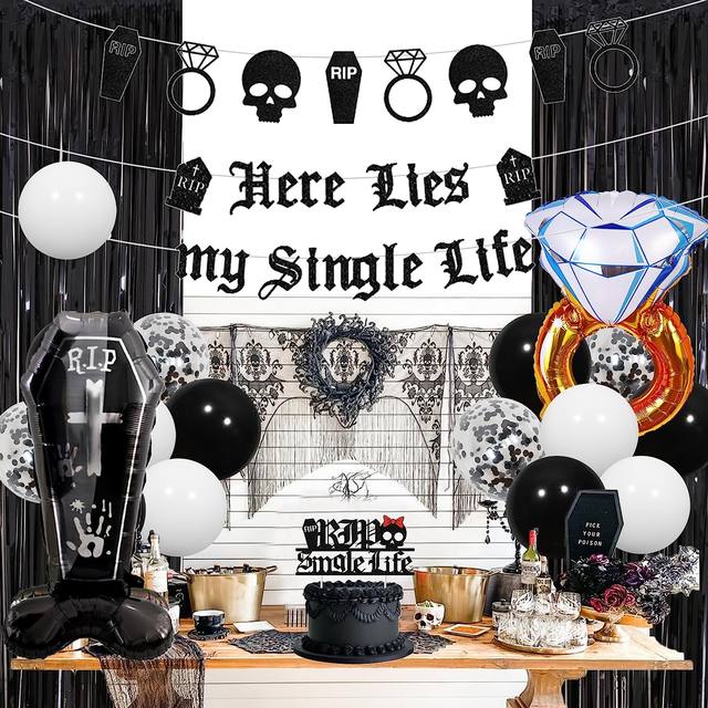 JOYMEMO Gothic Bachelorette Party Decorations with Black Rip To My Single  Life Cake Topper Sash Here Lies My Single Life Banner - AliExpress