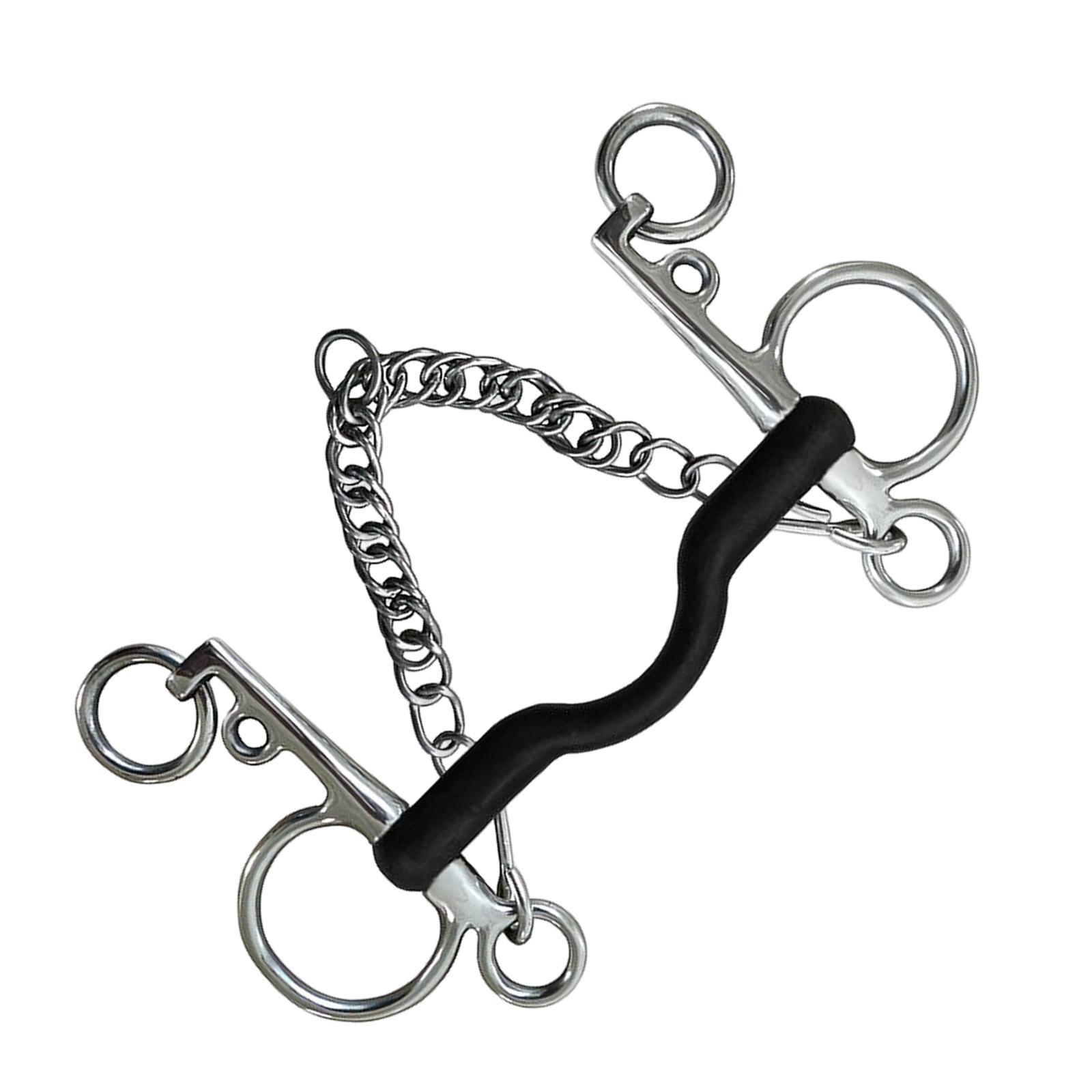 Durable Horse Bit, with Silver Trims, with Curb Hooks Chain Stainless Steel,