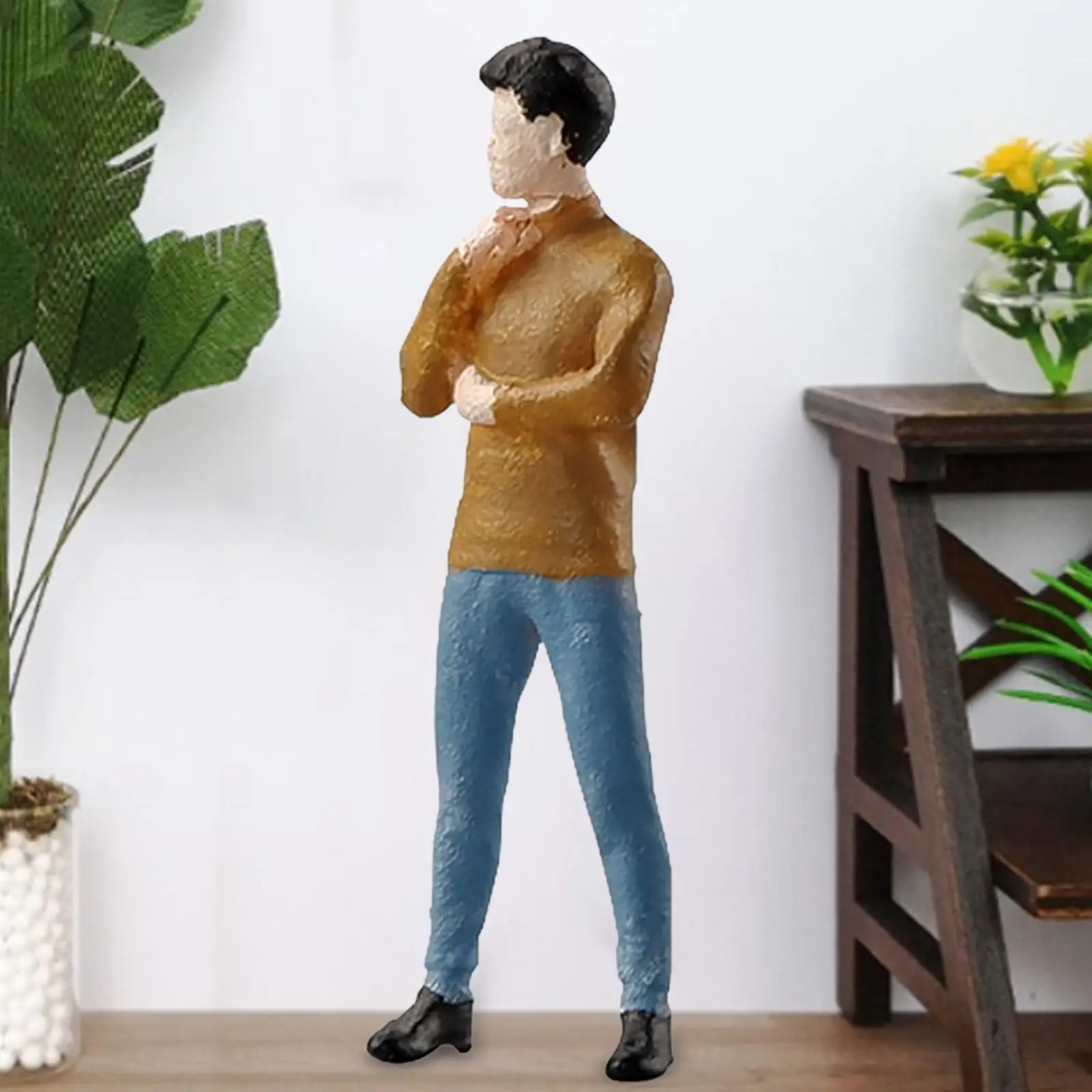 1/64 Scale Diorama Figure Miniature Model Dollhouse Decor Thinker Man for Fariy Garden