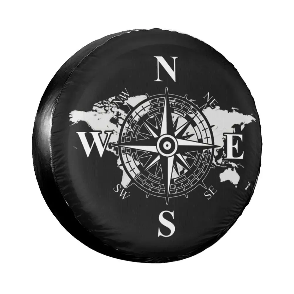 Compass With World Map Spare Wheel Tire Cover for Suzuki Mitsubish Cardinal Points Of Earth Vehicle Accessories 14" 15" 16" 17" car shade cover