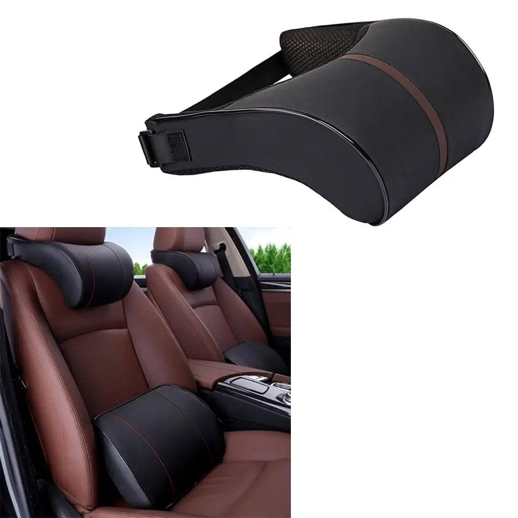 2 Pieces Memory  Seat Headrest Pillow Back Waist Support  Cushion Black