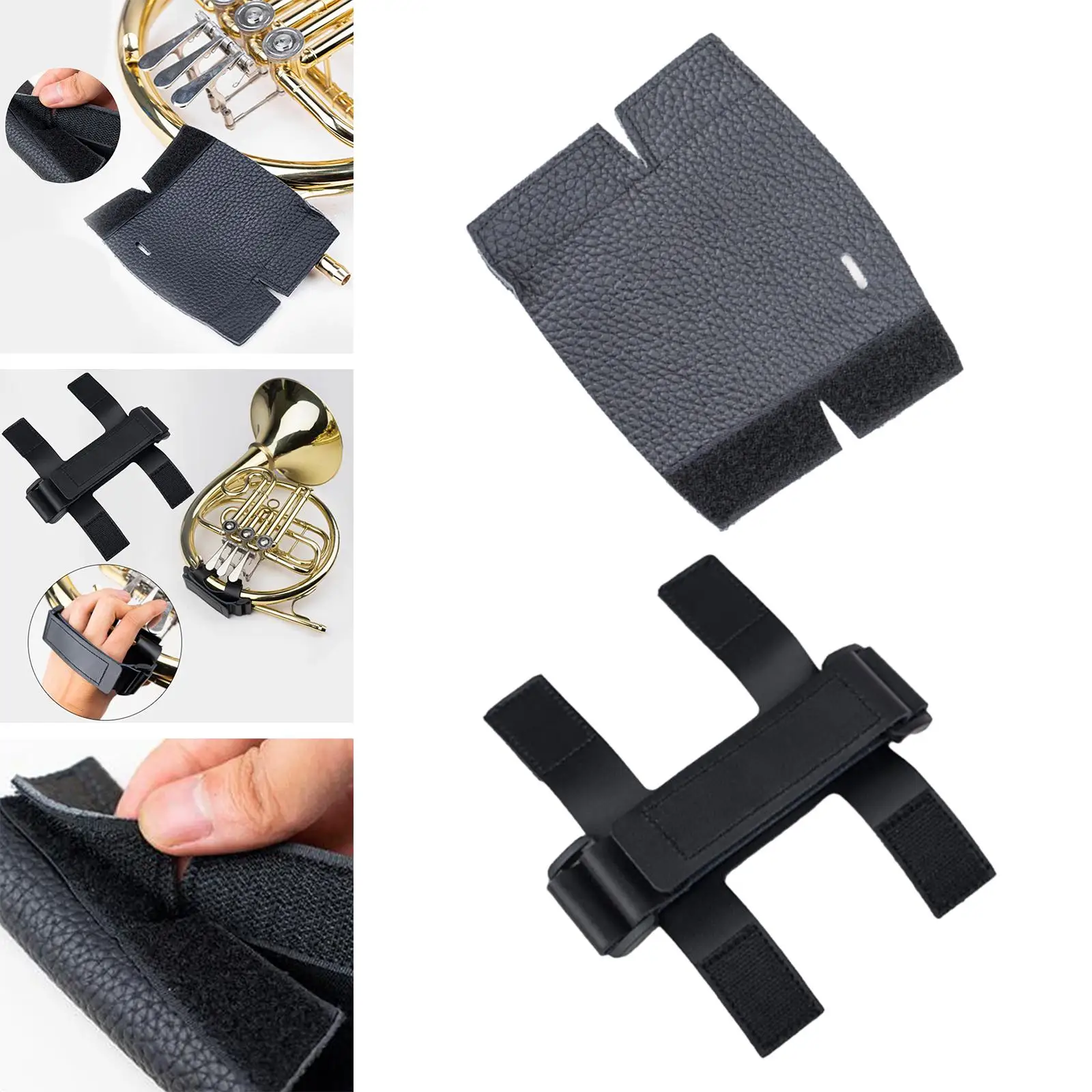 French Horn Hand Guard Adjustable Wear Resistant PU Leather Wrap Cover Wrap Cover for Tour Practice Performance Stage Exercise