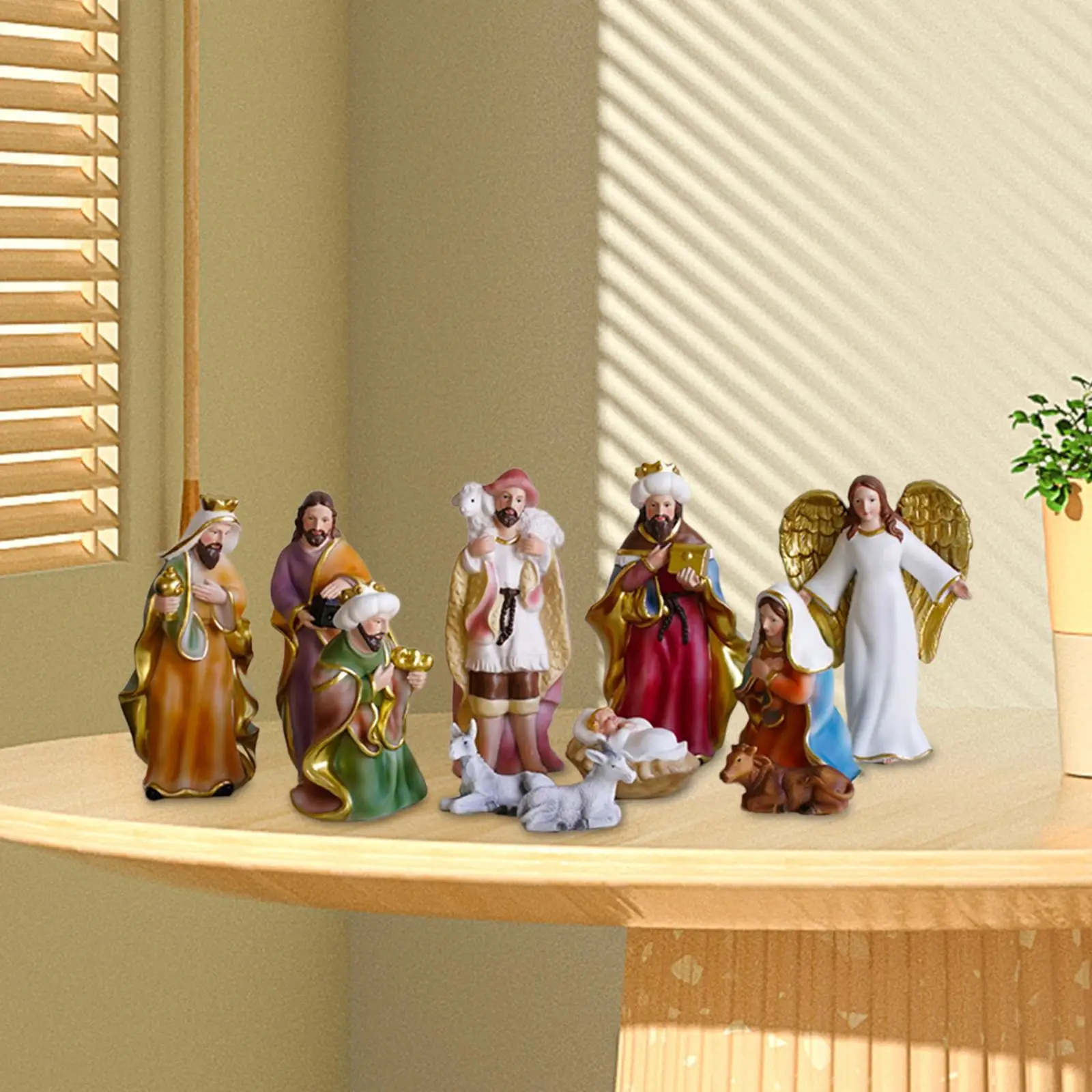 11Pcs Nativity Figurine Set Decorative Religious Holy Family Birth of Jesus Statue Manger Set for Office Home Desk Shelf