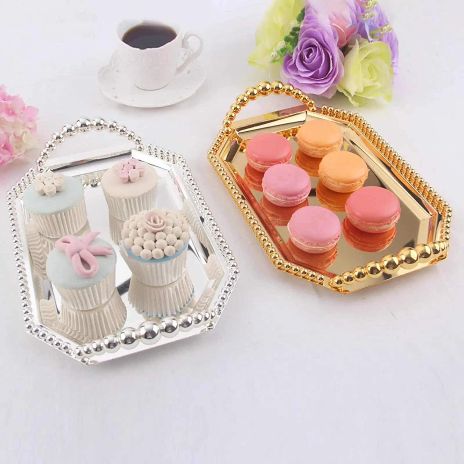 Luxury Serving Tray Organizer Jewelry Tray Holder Cosmetics Dishes with Handle Display Tray for Dressing Room Office Fruit