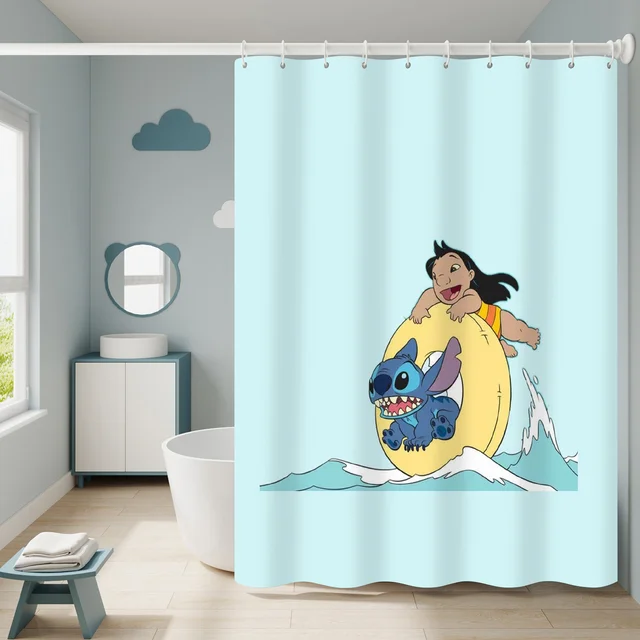 Cortina de ducha impermeable con estampado de dibujos animados, pantalla de baño  antimoho, juego de cortinas de ducha con ganchos, accesorios de baño -  AliExpress