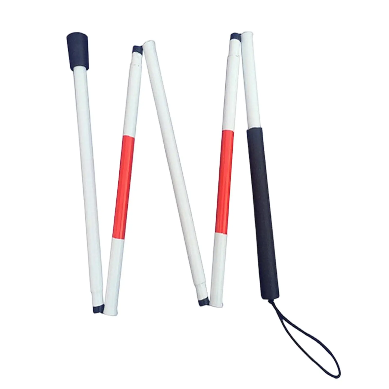 Folding Mobility Cane with Red Reflective Tape Non Slip Handle Aluminum Anti Shock Foldable Walking Stick for Visually Impaired