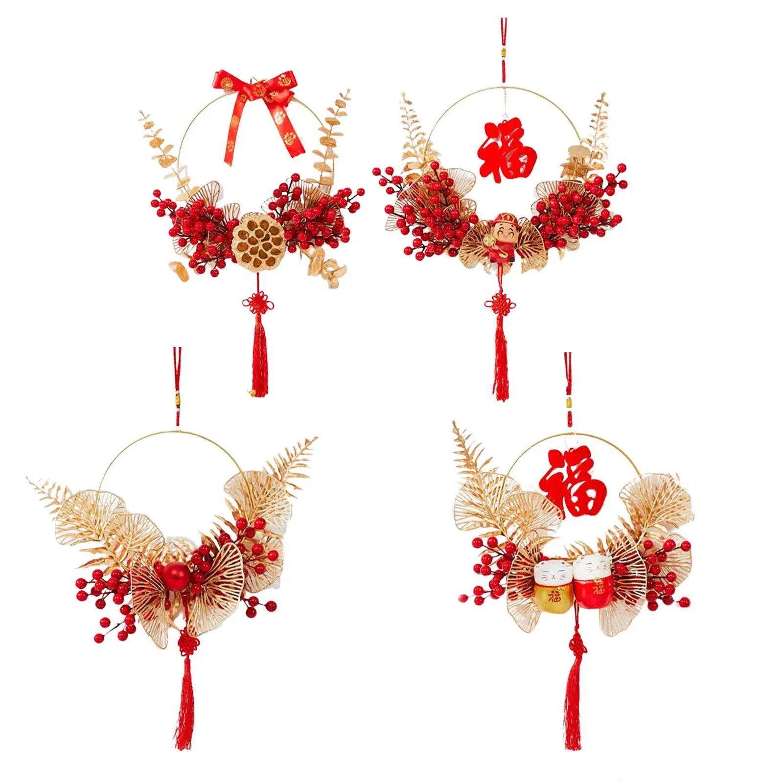 Novelty Chinese Wreath Hanging Garland with Tassel New Year Decoration Chinese Pendant for Window Door Living Room Home Decor