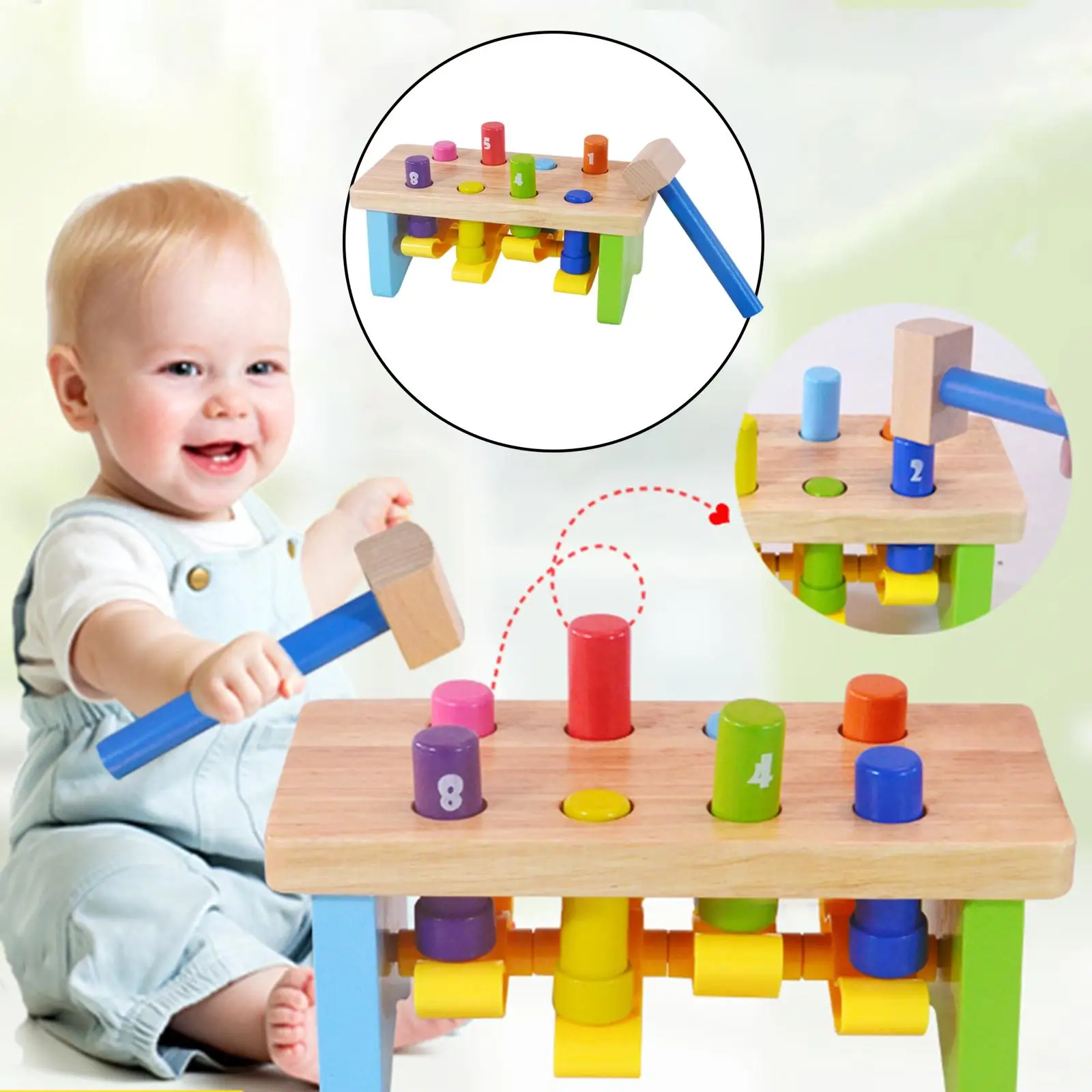 Wooden Hammer Bench Play Set Early Educational Toy Preschool Creative Game
