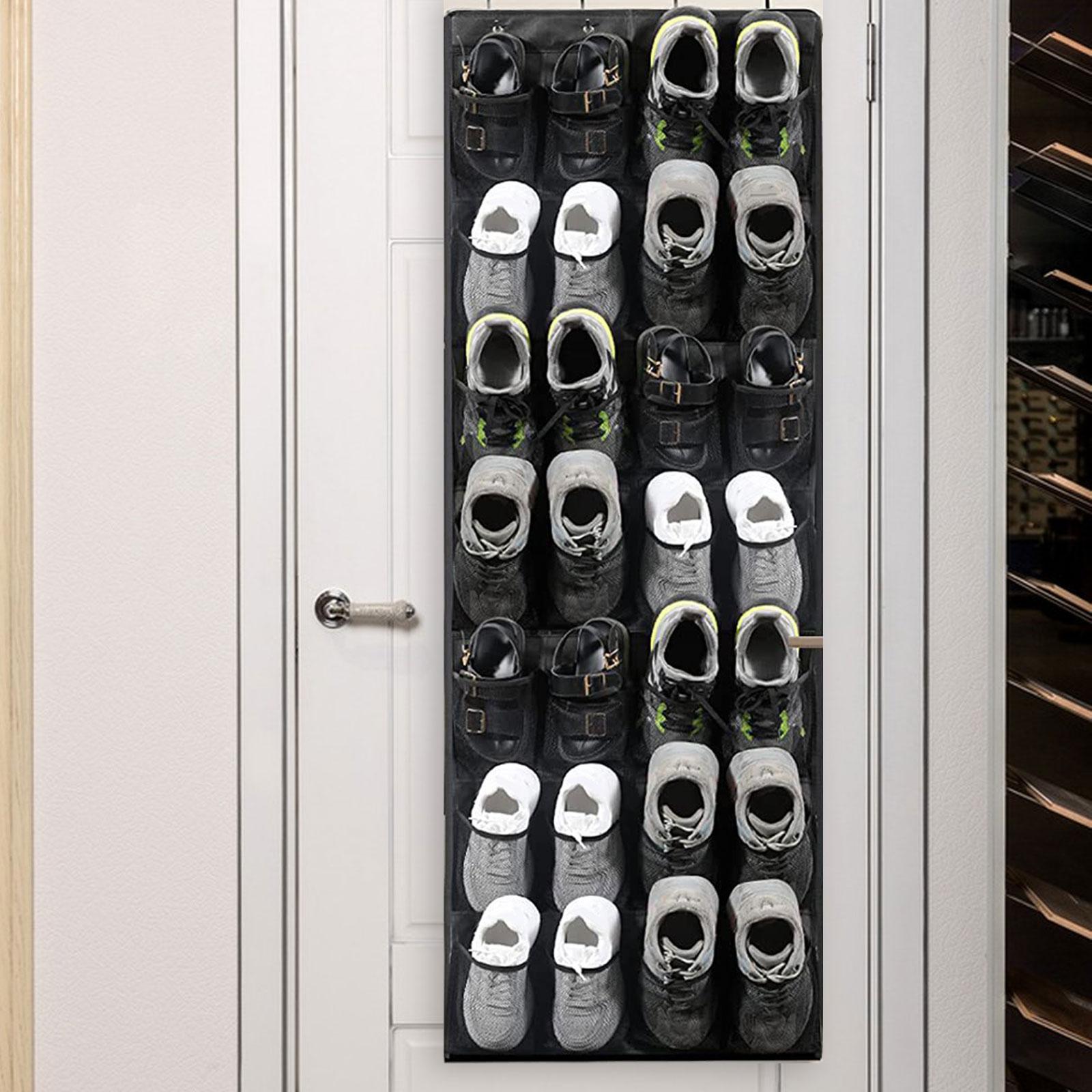 Hanging Shoe Organizer Shoe Rack and 4 Metal Hooks Over The Door Shoe Organizers for Bathroom Bedroom Kids Men Sneakers