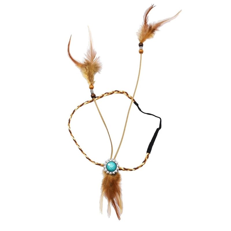 Boho Federn Stirnbänder Boho Kopfstück Native American Kopfschmuck Indische Kopfschmuck Federn Kopfschmuck Hippie Schmuck DXAA – Detail 2