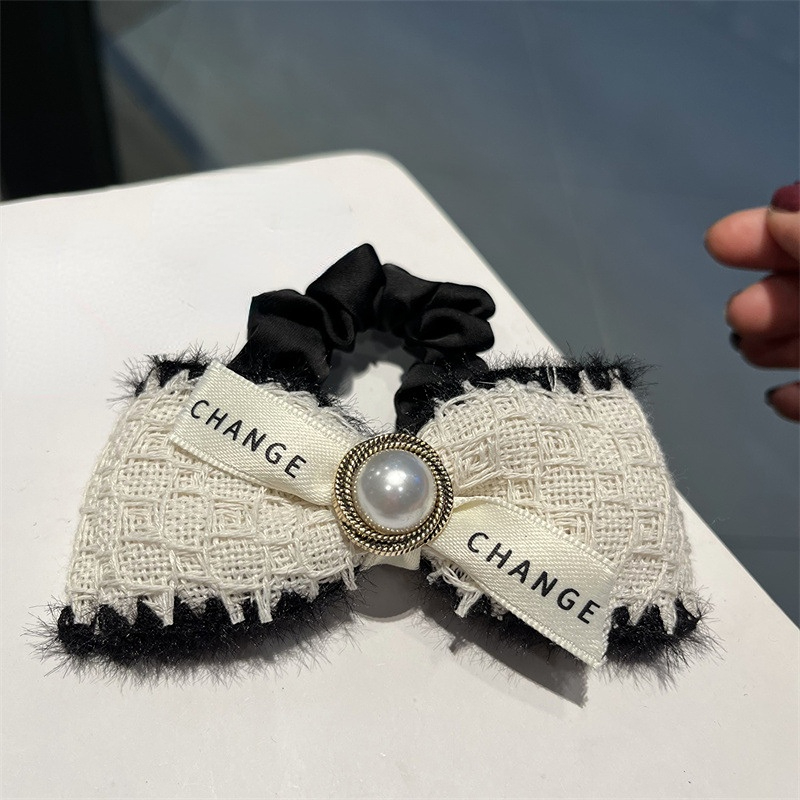 Winter Temperament Samt Bowknot Dickdarm Haar gummis Schleife Französisch Perle elegante Seil Kopf bedeckung Zubehör für Frauen – Detail 2