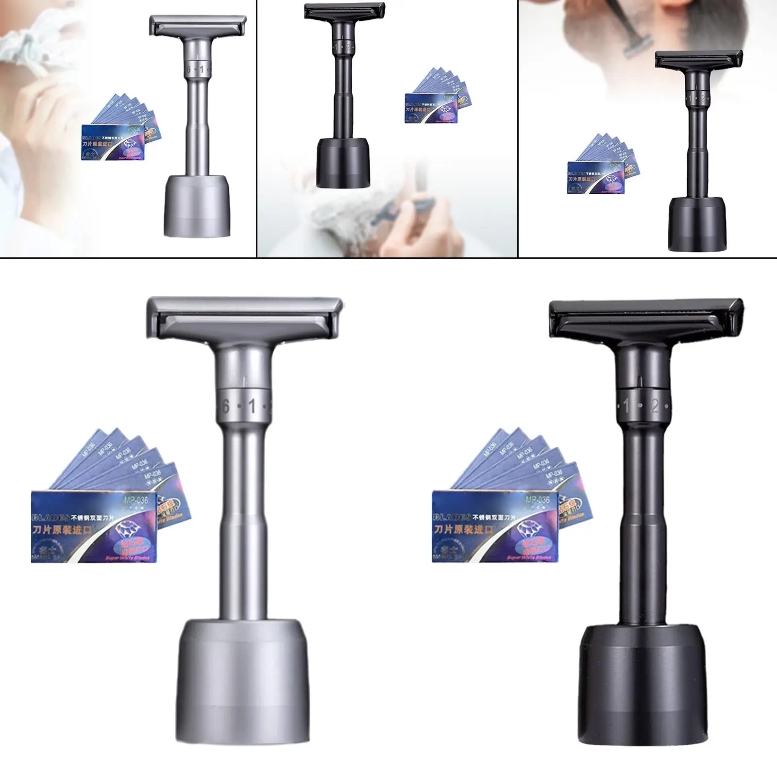 Adjustable Double Edge Safety Razor with Stand Base Portable for Barber Shop