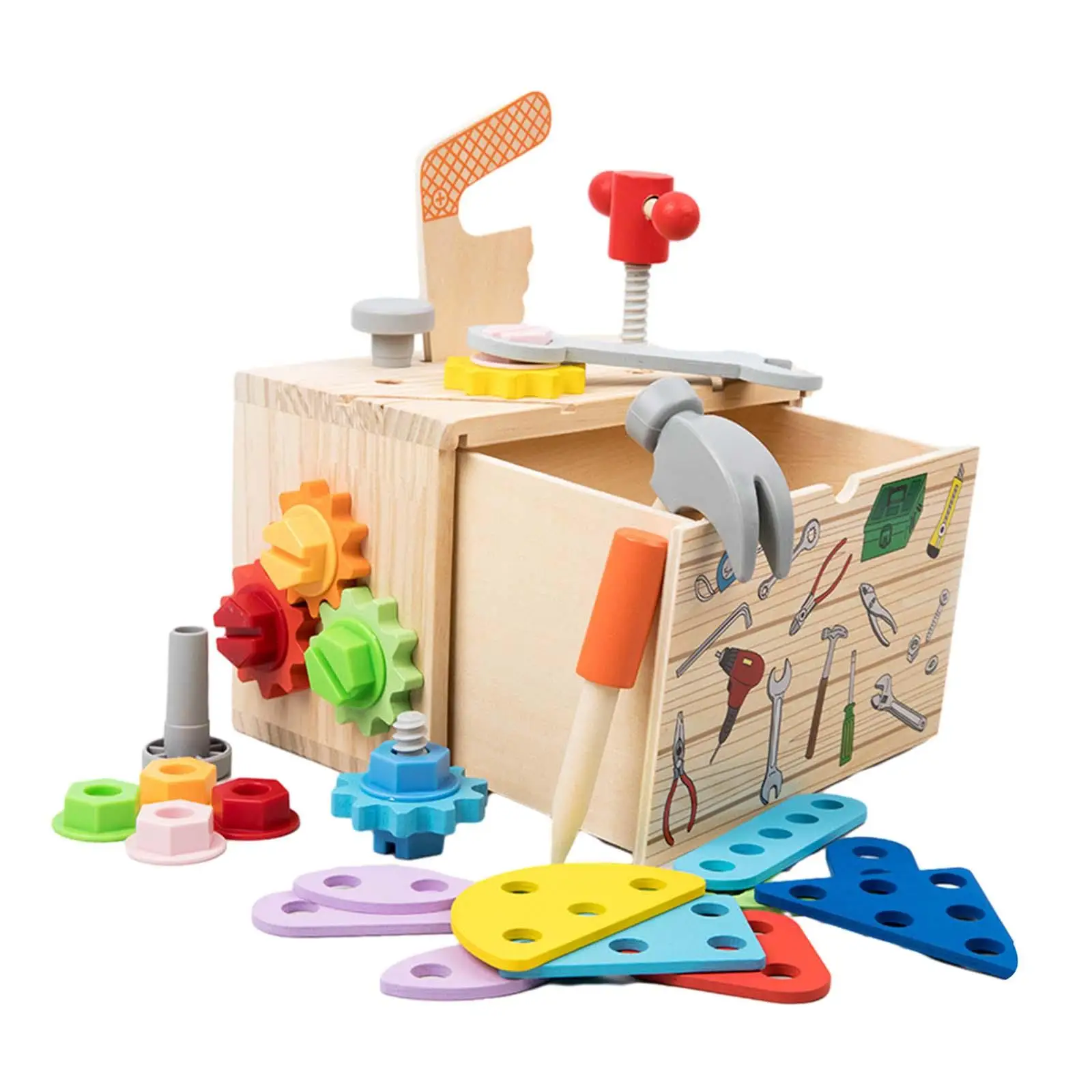Wooden Toolbox Toy Playset Durable Children Repair Play Tool Set for Christmas 2 3 4 5 Years Old New Year Girls Boys Toddlers