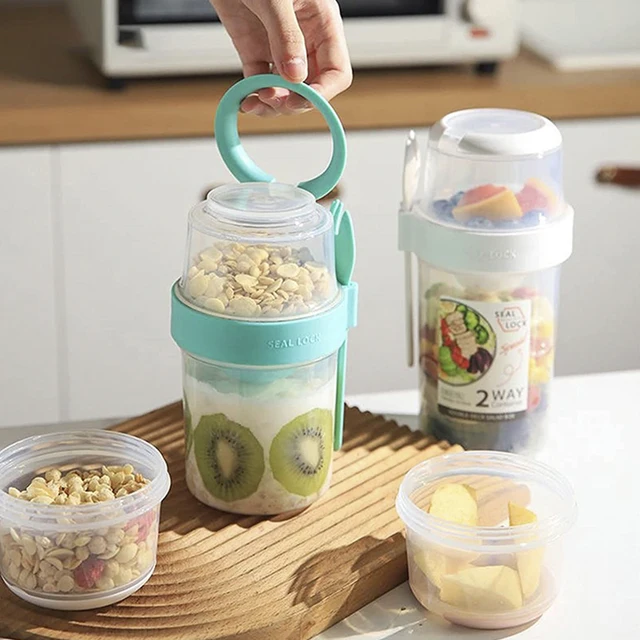 Breakfast lunch Cup Oatmeal vegetable Nut Yogurt Salad Cup Container Set  with Fork Sauce Cup Bottle
