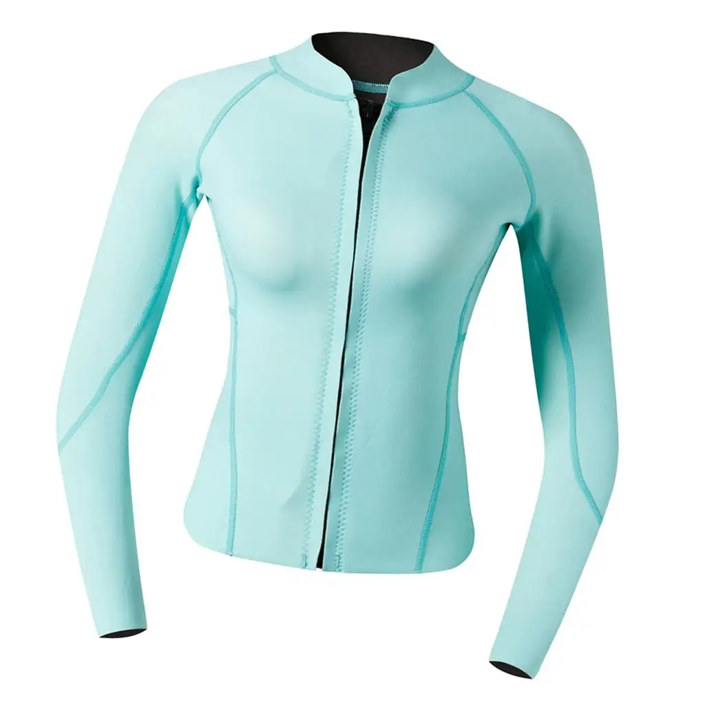 Women Wetsuit 2mm  Shirt Diving Snorkeling Swimming Jumpsuit  Jacket Cyan