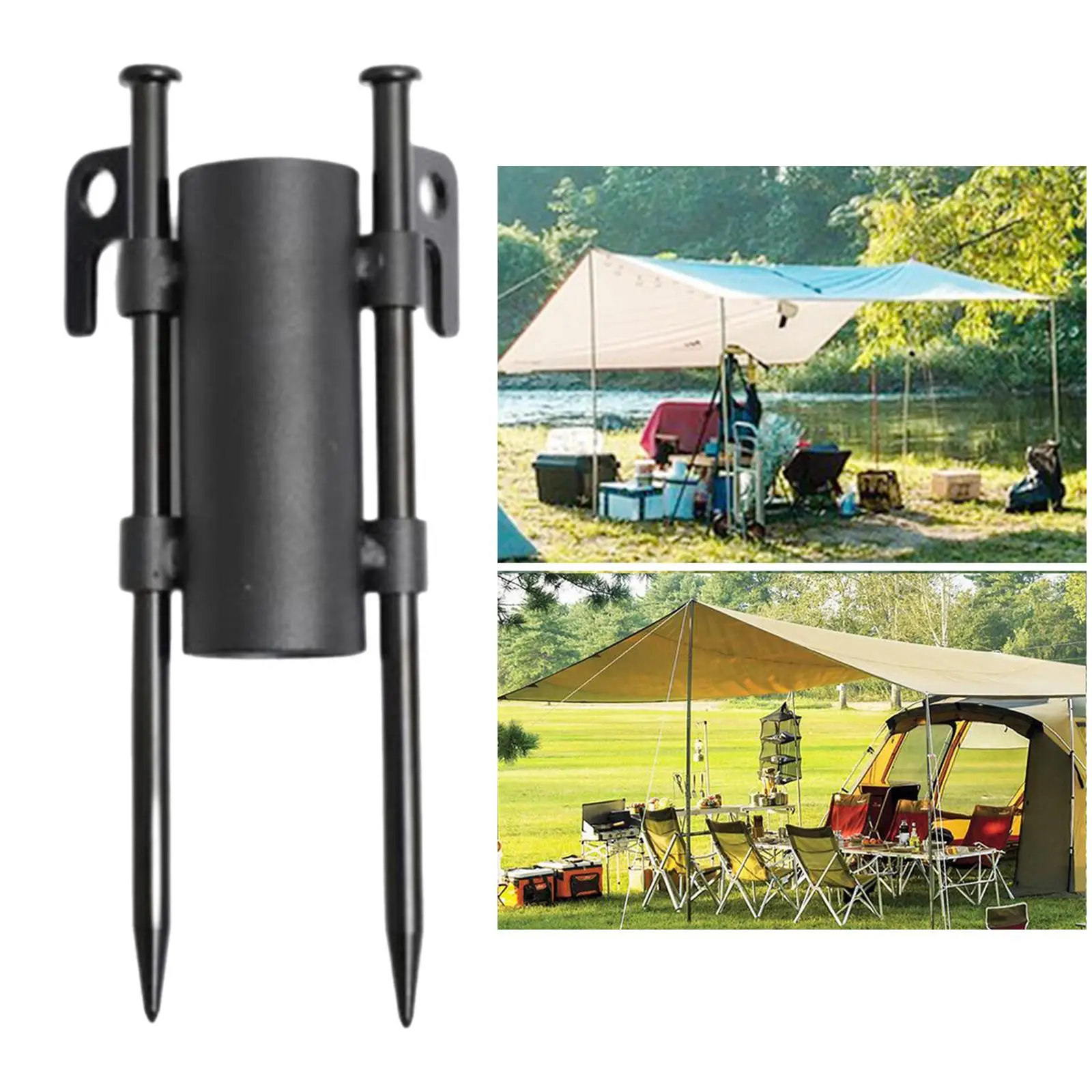 Camping Tent Rod Holder with Stakes Awning Pole Stand Iron Tarp Pole Fixator